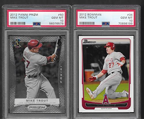 PSA 10 MIKE TROUT 2 CARD ROOKIE LOT 2012 PANINI PRIZM & BOWMAN ANGELS SUPERSTAR PLAYER 3 TIME MVP