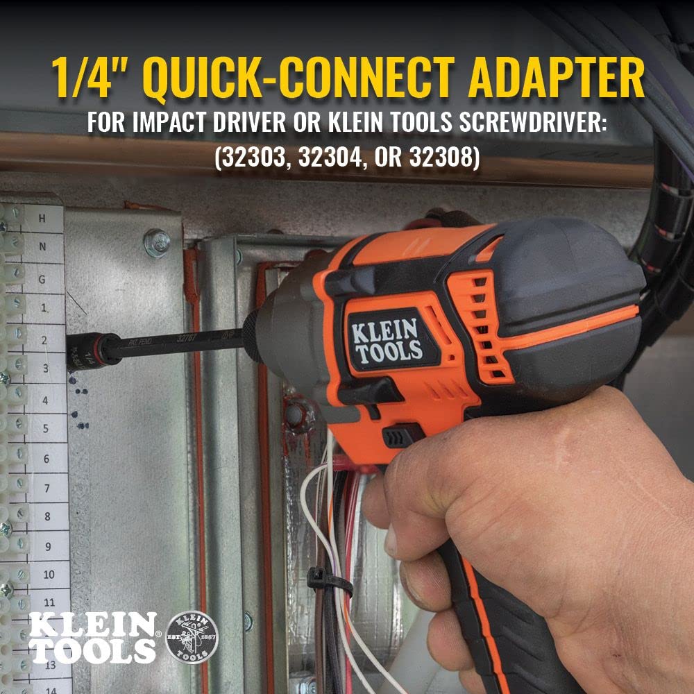 Klein Tools 32767 Impact Driver, 3-in-1 Impact Flip Socket and Bit Holder, 1/4-Inch and 5/16-Inch Hex Drivers, 5-Inch Length