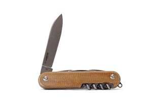 mkm maniago knife makers malga 6 pocket knife and multi tool, blade, bottle opener, screwdriver, can opener, corkscrew, awl, and fork, slip joint mechanism, made in italy (natural micarta)