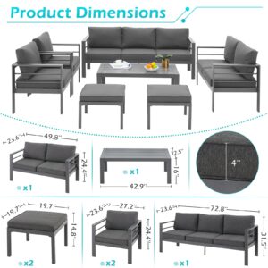 AECOJOY Aluminum Modern Patio Furniture with Coffee Table, 7 Pieces Outdoor Conversation Set with Dark Grey Cushions for Balcony, Porch, Lawn and More