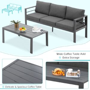 AECOJOY Aluminum Modern Patio Furniture with Coffee Table, 7 Pieces Outdoor Conversation Set with Dark Grey Cushions for Balcony, Porch, Lawn and More