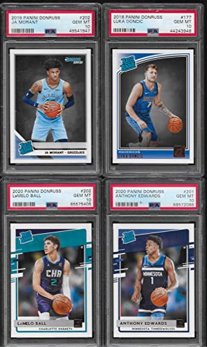 PSA 10 JA MORANT LUKA DONCIC ANTHONY EDWARDS LAMELO BALL DONRUSS 4 CARD ROOKIE LOT GRADED PSA 10 NBA SUPERSTAR PLAYERS