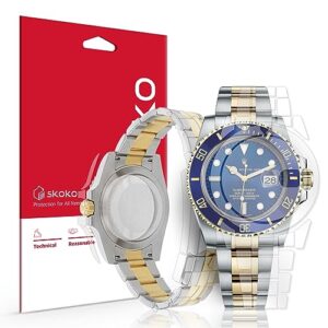 skoko [2 pack full body protective film compatible with rolex submariner 40mm (1.57 inch), glossy clear skin, full coverage, anti scratch, easy installation