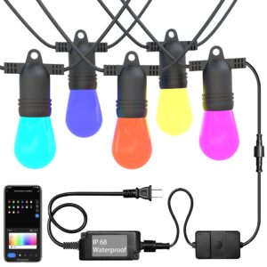 sunthin smart string lights, 100ft colored patio lights work with alexa & google assistant, 30 shatterproof rgbw bulbs, waterproof hanging lights for outdoor patio, backyard, porch, deck, pool, party