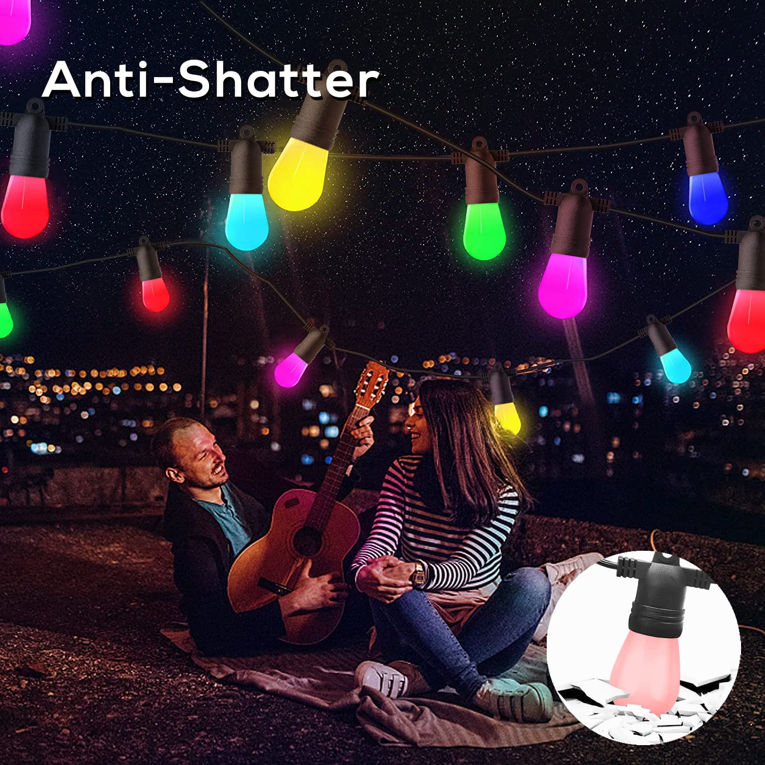 SUNTHIN Smart String Lights, 100FT Colored Patio Lights Work with Alexa & Google Assistant, 30 Shatterproof RGBW Bulbs, Waterproof Hanging Lights for Outdoor Patio, Backyard, Porch, Deck, Pool, Party