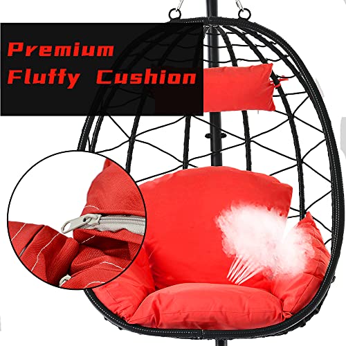 SEGMART Hanging Egg Chair with Stand and UV Resistant Cushion, Indoor Outdoor Wicker Swing Egg Chair, Hammock Egg Basket Chair for bedrooms, Balcony,Patio,Garden (Red)