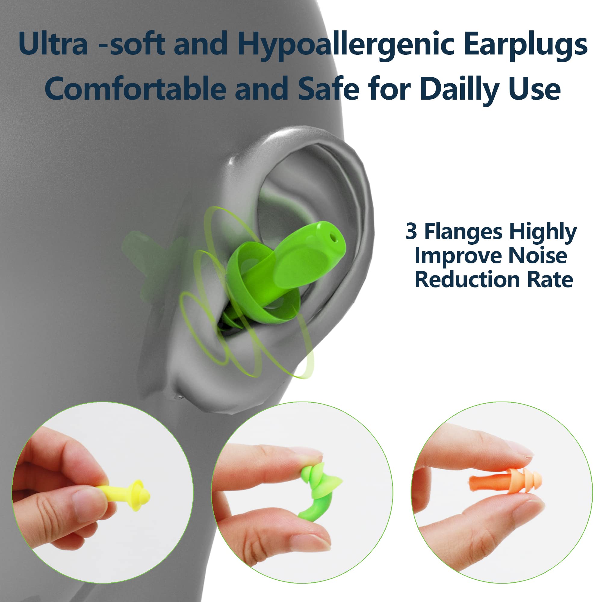 Ear Plugs for Sleeping, 18 Pairs Noise Canceling Ear Plugs Soft Reusable Silicone Waterproof Noise Reduction Earplugs for Concert, Swimming, Study, Snoring, Loud Noise, Factory Workers