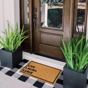 THEODORE MAGNUS Natural Coir Doormat with Non-Slip Backing - 17 x 30 - Outdoor/Indoor - Natural - Live Laugh Leave - COIR-1730-15-405