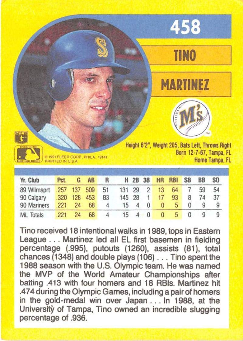 Baseball MLB 1991 Fleer #458 Tino Martinez VG Mariners