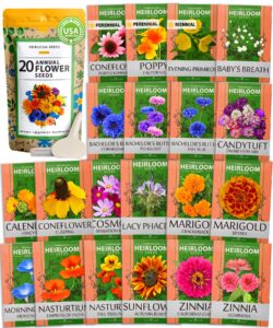 home grown 20 flower seeds variety pack - individual flowers seeds for planting | flower seeds packs for planting outside & indoors