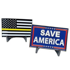 gl2-014 save america 911 emergency dispatcher thin gold line american flag challenge coin yellow police trump maga desantis