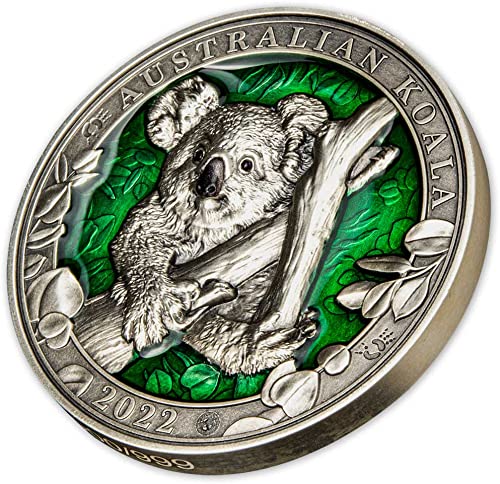 2022 DE Colours of Wildlife PowerCoin Australian Koala 3 Oz Silver Coin 5$ Barbados 2022 Antique Finish