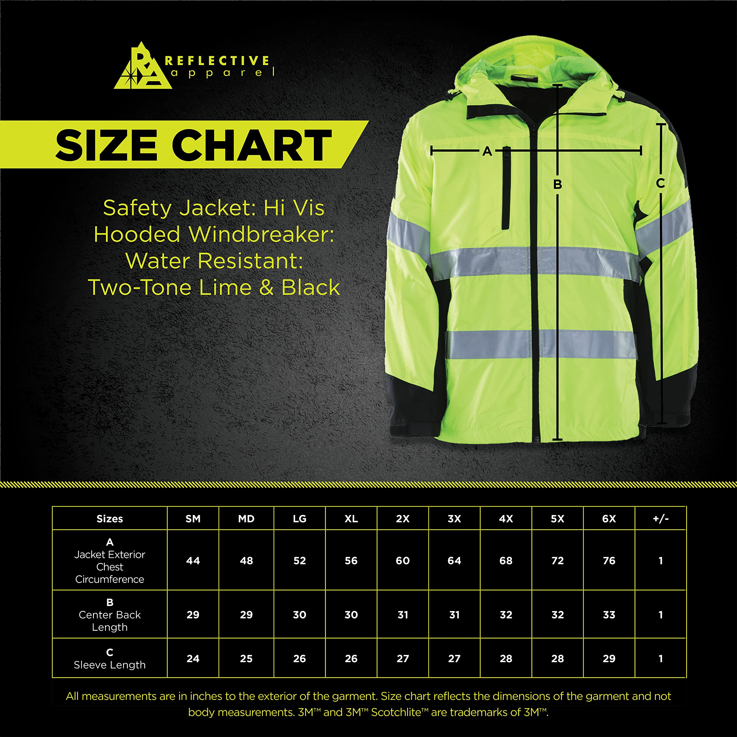 Reflective Apparel High Visibility Hooded Windbreaker Safety Jacket - ANSI Class 2 Compliant, Water-Resistant Shell - Lime, Large