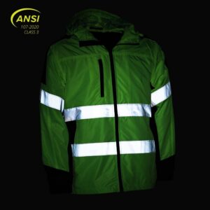 Reflective Apparel High Visibility Hooded Windbreaker Safety Jacket - ANSI Class 2 Compliant, Water-Resistant Shell - Lime, Large