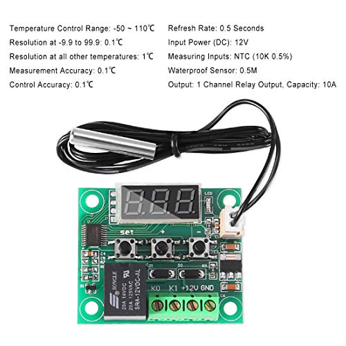 UMLIFE 2PCS Temperature Controller Module with Case, XH W1209 LED Display Digital Thermostat Module with Waterproof NTC Probe -50~110℃ Electronic Temperature Temp Control Module Switch