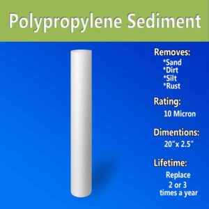 Standard Whole House Melt-blown Four Layers Filtration Polypropylene 10 Micron Sediment Filter 20” x 2.5” Fits 20” x 2.5” Housings. Compatible with FPMB5-20, FPMB520, SDC-25-2005/4, VX05-20 Pack of 4