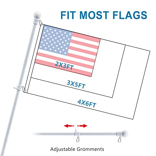 Flag Poles for Outside House - Outdoor Flag Pole for House with Tangle Free Flag Pole Rings for 3x5 Flags,5ft Heavy Duty American Flagpoles Residential kit for House,Porch,Truck,Boat,Car - White