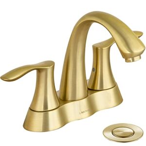 brushed gold bathroom faucet, lava odoro brass 4 inch centerset bathroom sink faucet two handle vanity faucet with pop up drain assembly supply line, spot-resistant, bf423-sg