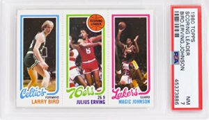 larry bird, magic johnson & julius erving 1980 topps scoring leader rc card (psa 7 nm)(pwcc top 30% eye appeal)(d)