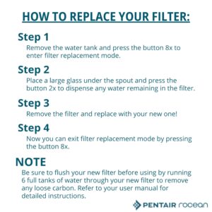 Pentair Rocean Reservoir Replacement Filter Cartridge for Rocean Countertop Tap Water Filter System