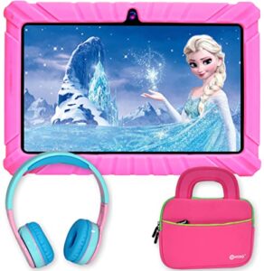 contixo 7 inch kids learning tablet bundle - 32gb storage, bluetooth, android, dual cameras, parental control, kids bluetooth headphone & tablet bag - pink
