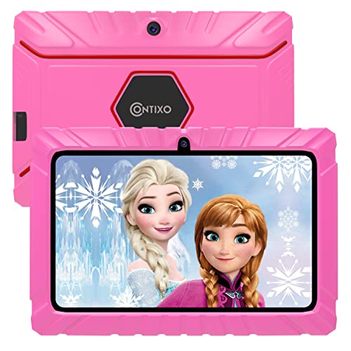 Contixo 7 inch Kids Learning Tablet Bundle - 32GB Storage, Bluetooth, Android, Dual Cameras, Parental Control, Kids Bluetooth Headphone & Tablet Bag - Pink