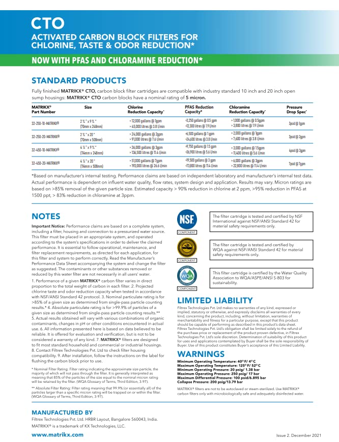 KX Technologies Matrikx 10 Full Flow CTO Carbon Block Filter now with Chloramine Reduction, 4.5 x 10, 32-450-10-MATRIKX