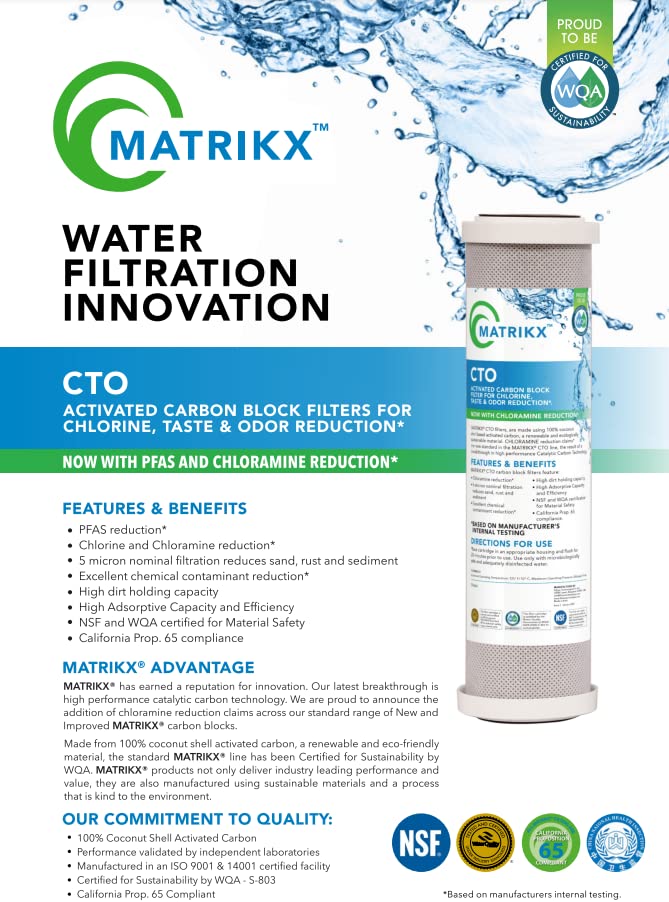 KX Technologies Matrikx 10 Full Flow CTO Carbon Block Filter now with Chloramine Reduction, 4.5 x 10, 32-450-10-MATRIKX