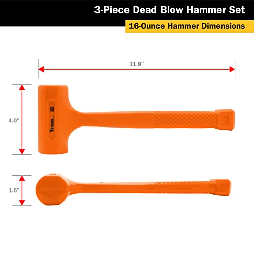 Titan 63143 3-Piece Dead Blow Hammer Set | Includes 16oz, 32oz, 48oz