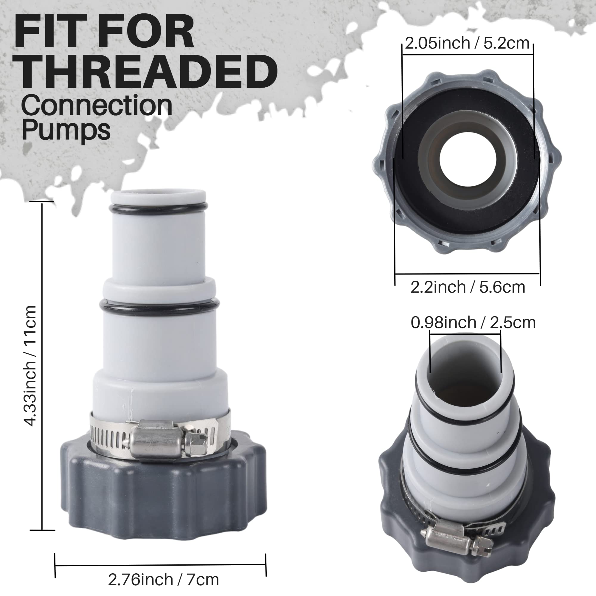 TonGass (4-Pack) Pool Hose Replacement for Intex Pool Sets with 1.5 and 1.25-Inch Hoses - Hose Adapter w/Collar Replace for Intex Pool Parts Fit for Threaded Connection Pumps PN. 25007 (4, 25007)