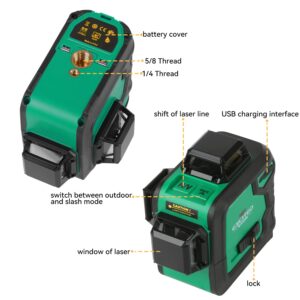 Excited Work 12 Lines Laser Leevl Self Leveling 3x360°, 3D Green Cross Line for Construction and Wallpaper/Flooring, Rechargeable Li-ion battery, Magnetic Pivoting Base, Remote Controller