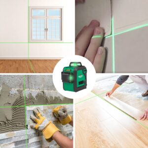 Excited Work 12 Lines Laser Leevl Self Leveling 3x360°, 3D Green Cross Line for Construction and Wallpaper/Flooring, Rechargeable Li-ion battery, Magnetic Pivoting Base, Remote Controller