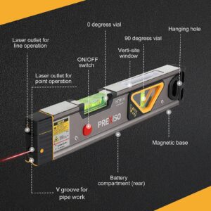 PREXISO 135Ft Mini Laser Measure Rechargeable, Measure Pythagorean Modes, Distance, Area, Volume & PREXISO 2-in-1 Laser Level Spirit Level