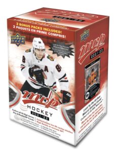 2021-22 nhl upper deck mvp hockey factory sealed blaster box 90 cardss 15 packs of 6 cards per pack. produced by upper deck. look for gold script parallels and rookies