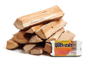 seasoned firewood by home and country usa. hardwood, kiln dried firewood for outdoor fire pits, wood burning stoves, and campfires. comes in 25lb bundles (without starter)