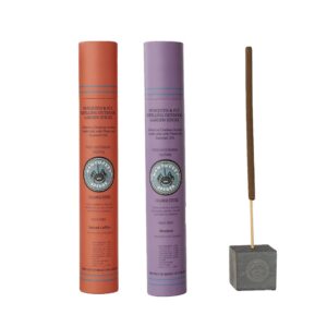 nantucket spider mosquito & fly repelling outdoor garden incense sticks bundle | 2 pack (28 sticks) & artisanal stone block incense holder (1ct) | spiced coffee (14 sticks) & meadow (14 sticks)