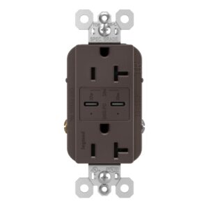 pass & seymour tr20usbpd power delivery usb outlet, brown