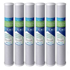 standard whole house coconut shell carbon block 5 micron water filter 20” x 2.5” fits 20” x 2.5” housings. remove chlorine and bad odor. compatible with c1-20, hx-cb-25-2010, f3wcb32 pack of 6