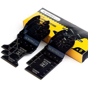 acroma 5-piece carbide tooth oscillating multitool blades, superb 0.04” (1.0mm) thickness, built for hardened materials - thick metal, stainless steel etc. bmt50005