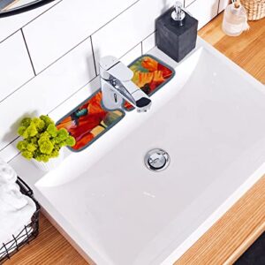 Kitchen Faucet Mats 3 Pieces Red Blooming Floral Flowrs Absorbent Faucet Sink Splash Guard Bathroom Counter and RV,Faucet Counter Sink Water Stains Preventer