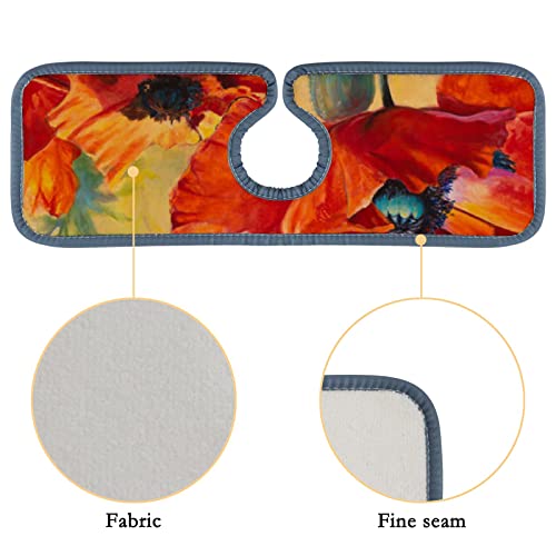 Kitchen Faucet Mats 3 Pieces Red Blooming Floral Flowrs Absorbent Faucet Sink Splash Guard Bathroom Counter and RV,Faucet Counter Sink Water Stains Preventer