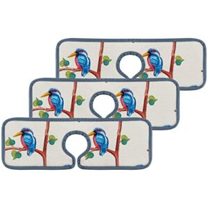 kitchen faucet absorbent mat 3 pieces cute watercolor blue birds faucet sink splash guard bathroom counter and rv,faucet counter sink water stains preventer