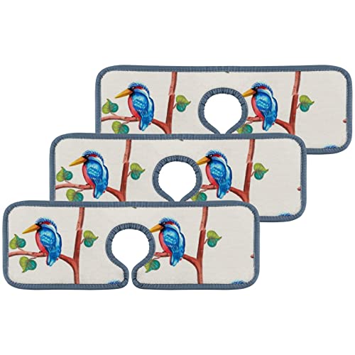 Kitchen Faucet Absorbent Mat 3 Pieces Cute Watercolor Blue Birds Faucet Sink Splash Guard Bathroom Counter and RV,Faucet Counter Sink Water Stains Preventer