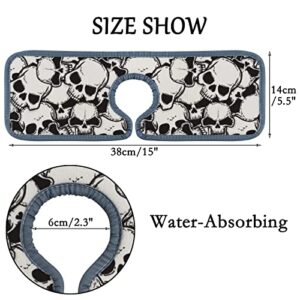 Kitchen Faucet Mats 2 Pieces Black White Skulls Faucet Sink Splash Guard Bathroom Counter and RV,Absorbent Faucet Counter Sink Water Stains Preventer