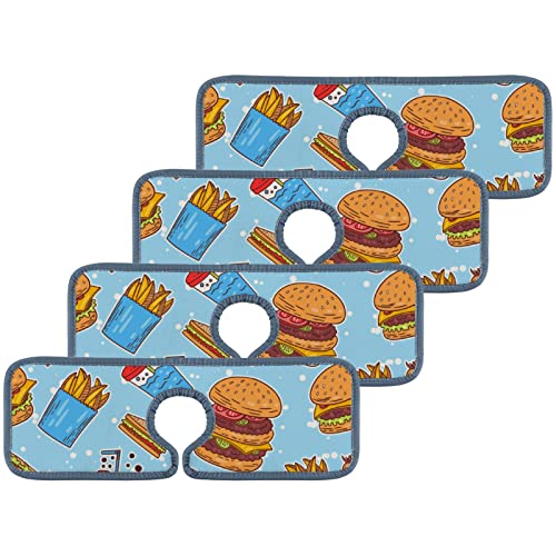 Kitchen Faucet Mats 4 Pieces Fast Food Motifs Faucet Sink Splash Guard Bathroom Counter and RV,Absorbent Faucet Counter Sink Water Stains Preventer