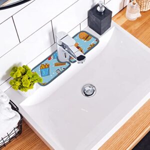 Kitchen Faucet Mats 4 Pieces Fast Food Motifs Faucet Sink Splash Guard Bathroom Counter and RV,Absorbent Faucet Counter Sink Water Stains Preventer