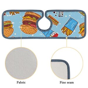 Kitchen Faucet Mats 4 Pieces Fast Food Motifs Faucet Sink Splash Guard Bathroom Counter and RV,Absorbent Faucet Counter Sink Water Stains Preventer