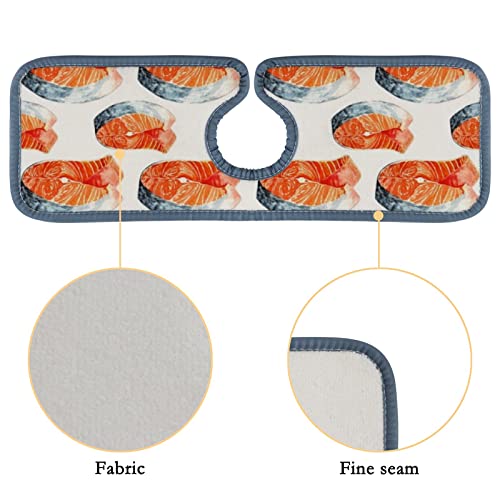 Kitchen Faucet Mats 2 Pieces Watercolor Salmon Faucet Sink Splash Guard Bathroom Counter and RV,Absorbent Faucet Counter Sink Water Stains Preventer