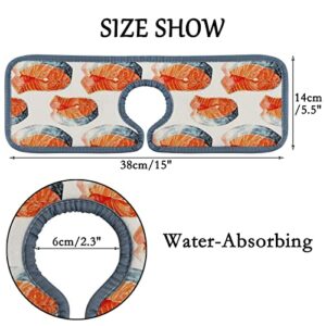 Kitchen Faucet Mats 2 Pieces Watercolor Salmon Faucet Sink Splash Guard Bathroom Counter and RV,Absorbent Faucet Counter Sink Water Stains Preventer