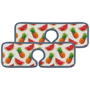 absorbent kitchen faucet mats 2 pieces watercolor pineapple and watermelon faucet sink splash guard bathroom counter and rv,faucet counter sink water stains preventer